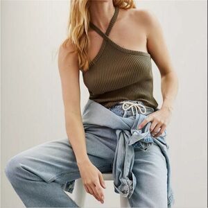 ANTHROPOLOGIE | T.LA Moss Green Ribbed Halter Neck Top NEW Women’s Size Small
